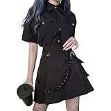 Qtinghua Damen Gothic Punk Faltenrock Hohe Taille Reißverschluss Gürtel Street Cool Girl Half Dress, Schwarz , 36