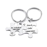 Sunligoo Puzzle Schlüsselanhänger mit Gravur Im Schicksal Gefunden Durch Liebe Verbunden Pärchen Schlüsselbund Schlüsselring Keychain Geschenk