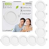 Lumare LED Einbaustrahler 12W 800lm 230V IP44 Ultra flach 9er Set Wohnzimmer, Badezimmer Einbauleuchten weiss 26mm Einbautiefe Mini Slim Decken Spot warmweiß
