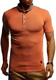 Leif Nelson Herren Sommer T-Shirt Polo Kragen Slim Fit Baumwolle-Anteil Basic Rot Braunes Männer Poloshirts Longsleeve-Sweatshirt Kurzarm Weißes Kurzarmshirts lang LN1310 Rot Braun XX-Larg