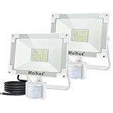 MEIHUA 2er 60W LED Strahler Außen mit Bewegungsmelder, Außenstrahler 6000LM, LED Scheinwerfer 6500K Kaltweiß, LED Fluter IP66 Wasserdicht, Wandleuchte für Garten Hof Garage H