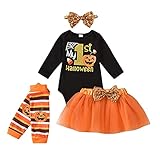 Meilily Kleinkinder Baby Mädchen Halloween Outfit Prinzessin Kleid Baumwolle Kurzarm Strampler Tüll Tütü Rock Spitze Stirnband Beinwärmer Set 4tlg Fotoshooting Kostüm Geschenk