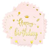 Servietten Geburtstag Rosegold, 20 Stück Happy Birthday Servietten, 2-Lagig Pink Papierservietten, Rosa Servietten für Mädchen Geburtstag Party Deko (33 x 33 cm)