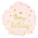 Servietten Geburtstag Rosegold, 20 Stück Happy Birthday Servietten, 2-Lagig Pink Papierservietten, Rosa Servietten für Mädchen Geburtstag Party Deko (33 x 33 cm)