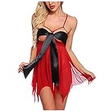 WHSOP Damen Dessous Set Weihnachten Spitze Negligee Babydoll Lingerie Erotik ReizwäSche 2 StüCk NachtwäSche Kleid Passender String Tanga VerfüHrerisch Nachthemd Damen WeihnachtskostüM