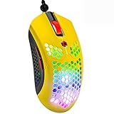 Leichte Gaming-Maus, 26 RGB-Hintergrundbeleuchtung, 65 g, mit 7 Tasten, programmierbarer Treiber, PAW3325 12000 DPI-Maus, ultraleichtes Wabengehäuse, Maus für PC-Gamer, Xbox und PS4-Benutzer (Gold)