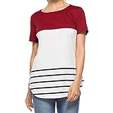 SUCES Damen Tops Frauen Sexy Kurzarm Streifen T Shirt Elegant Patchwork Tank Tops Kurzarm Bluseshirt Tricolor Sommertops Erfrischend Strandtops O-Ausschnitt Oberteil Beach Top B