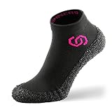 Skinners | Unisex Minimalistische Barfußschuhe für Damen & Herren | Minimalist Barefoot Socks/Shoes for Men & Women | Schwarz pinkes Logo, S