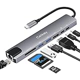 Celkey USB-C-Hub, 8-in-1, Typ-C-Adapter mit 4K-HDMI, Ethernet, 87 W PD-Aufladung, 2 USB 3.0-Anschlüsse, SD/Micro-SD-Kartenleser, tragbar für MacBook Pro/Air, iPad Pro, XPS und weitere Typ-C-G