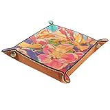 Holz Hintergrund Rot Gelb Floral Tropical Valet Tabletts Leder Würfel Tablett Schreibtisch Organizer Schmuck Schlüssel Kosmetik Brille Kopfhörer Büro Wohnk