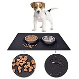 Auzkong Silikon-Haustier-Futtermatte, wasserdicht und schmutzabweisend, rutschfeste Silikon-Hunde-Futtermatte, Katzenfuttermatte, Auto-Silikon-Haustiermatte 1 STK (80 x 60 cm, Schwarz)