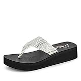 Skechers Damen Vinyasa-Stone Candy Zehentrenner, Weiß (White Duraleather/Clear Rhinestone Wht), 38 EU