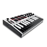 AKAI Professional MPK Mini MK3 White – 25-Tasten USB MIDI Keyboard Controller, 8 hintergrundbeleuchtete Drum Pads, 8 Regler, Musikproduktion-Softw