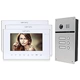 2 Draht Bus Technik 3 Familienhaus Video Türsprechanlage Gegensprechanlage Fischaugenkamera 170 Grad, Größe: 3x7'' Monitor in weiß
