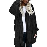 Sumeiwilly Damen Herbst Winter Plüsch Jacke Mantel Strickjacke Frau Wintermantel Kurzmantel Warm Cardigan Kapuzenjacke mit Taschen und Kap