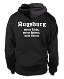 shirtloge Augsburg - Meine Liebe, Meine Heimat, Mein Verein - Fan Kapuzenpullover - Schwarz (Weiß) - Größe L