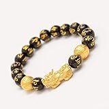 Gold Farbe Tapfere Truppen Stein Perlen Armreifen Armband 6 Wörter Chinesisch Glück Enegry Gott Tier Pixiu Armband Dropship Schmuck Geschenk, Schwarz Obsidian Stil, 14