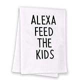 Alexa Feed the Kids Küchendekoration Geschirrtuch Neuheit Bauernhaus Waffel Küchentuch Hauseinweihungsgeschenk (füttern Sie die Kinderküche EU)