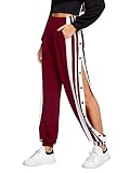 SOLY HUX Damen Hosen Sweatshose Jogginghose Streifen Sweatpants Elastisch Bund Crips Hose Laufenhose mit Taschen, Knöpfe Bordeaux L