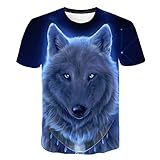 NSBXDWRM 3D Print T Shirt,Unisex 3D-Drucken T-Shirts Tier Wolf Grafik Sommer T-Stücke Für Männer Frauen Teens Top,L