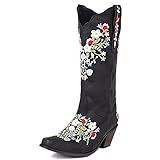 Damen Halbschaft Stiefel Chunky Heel Pull on Embroidered Flower Vintage Cowgril Cowboy Western Boots, 1schwarz, 41.5 EU