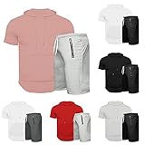 AWDX 2021 Neu Sommer Trainingsanzug Herren, Sportbekleidung Für Herren Große Größen Günstig Zweiteiler Jogginganzug Sportanzug Sportklamotten Männer Activewear Outfit Kurzarm Mit Kapuze Shorts S