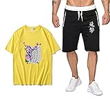 Tomwell Herren A_ttacke On Titan T-Shirt und Kurze Hose Set Ackermann AOT Scouting Legion Aufklärungstrupp Anime Cosplay Tops Sweatpants Trainingsanzug Sportswear Set Gelb S