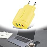 Heroicn 3-Port-USB-Wandladegerät, Macaron Color- Ladebox Tragbares Handy-Ladekopf-Netzteil, Schnellladegerät für Kamera-Tablets-Telefone (Color : Yellow, Size : Eu)