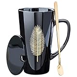 Sayopin Große Teetassen 500ml, Elegante Kaffeetasse mit Deckel und Löffel, Keramik Kaffee Tee Tasse für Freunden und Familien Als Überraschungsgeschenk