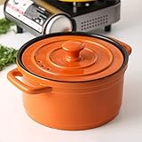 Tontopf zum Kochen Dutch Oven für Eintopf,Steingut-Runde Cocotte,Bra-Schmorpfanne,Antihaft-Stielkasserolle,Keramiküberzogene Kasserolle mit Griff,Großer Suppentopf,Auflaufform,Tontopf Orange 3