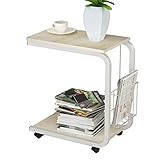 DlandHome U-förmig Beistelltisch Laptop mit Rollen Korb 51 * 30 * 56cm Computertisch Schreibtisch für DEühstück Tablett, Lesen, Bett, Sofa, Couch, Weiß
