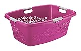 Rotho Flowers Wäschekorb 50l mit 4 Griffen, Kunststoff (PP) BPA-frei, pink/weiss, 50l (65,1 x 48,6 x 26,2 cm)