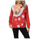 Lomelomme Ugly Christmas Sweater Damen Lustige Pullover Weihnachten Sweatshirt Rundhals Strickpullover Mädchen Pullover Frauen Jumper Gestrickter Pulli Tops Streetw
