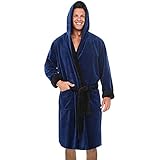 Herren-Bademantel mit Kapuze, Fleece, klassisch, für Herbst und Winter, weicher Plüsch, lang, Saunamantel mit Gürtel (11-Blue, XL)