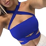 NPRADLA Damen Bandeau Westen Reine Farbe Sommer Yoga Rüschen Riemchen Ärmellos Gefaltete Doppelschicht Kurze Oberteile Frau Chiffon Bluse T-S