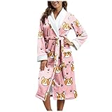 Darringls Damen Hausmantel Kurz Baumwolle Flauschig Warm Bademantel Saunamantel Morgenmantel Frotteemantel Robe Negligee Kimono Saunatuch Nachtwäsche Pyjama Frottee Bathrob