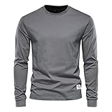 T-Shirt Herren Frühling Herbst Trend Mode Einfarbig Rundhals Männer Base Shirt Regulär Slim Fit Mehrfarbig Jugend Casual Atmungsaktiv All-Match Herren Langarm Shirt F-Grey2 3XL