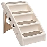 Tidyard Hundetreppe für Kleine und Große Hunde, Hundetreppe für Bett und Sofa, Auto, Creme 62 x 40 x 49,5