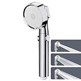 Laputaqua Duschkopf Wassersparend Druckerhöhend 3 Modi Strahlarten Hochdruck Handbrause Brausekopf Chrome Duschbrause Ein-Knopf-Wasserstopp