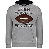 Shirtracer Kinder Sport Kleidung - Jeden verdammten Sonntag - Football - 128 (7/8 Jahre) - Grau meliert/Navy Blau - Spruch - JH003K - Kinder Hoodie Pullover für Jungen und M