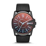 Diesel Herren Master Chief Dreizeiger, Gehäusegröße 46 mm, Edelstahluhr mit Lederarmb