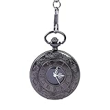 Yhjkvl-AC Taschenuhr Männer Frauen Taschenuhr Vintage Quarz Taschenuhr Klassische Skulptur Römische Ziffer Muster Taschenuhr Mit Kette (Farbe : Schwarz, Größe : Einheitsgröße)