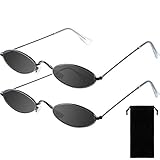 Frienda 2 Paare Vintage Sonnenbrille Runde Brille (Grau Linse und Schwarz Rahmen)