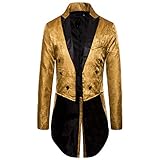 WOOGOD Steampunk Mantel Herren Vintage Punk Gothic Smoking Gehrock Stehkragen Anzug Abendkleid Uniform Gestickter Knopf Mäntel Cosplay Kostü