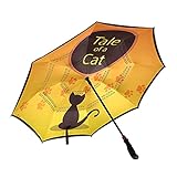 Isaoa Regenschirm mit Katzenmotiv, umgekehrter Golfschirm, winddicht, wasserdicht, groß, faltbar, mit Trag