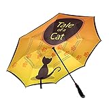 Isaoa Regenschirm mit Katzenmotiv, umgekehrter Golfschirm, winddicht, wasserdicht, groß, faltbar, mit Trag