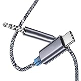 JeoPoom USB C zu AUX Kabel, Typ C zu 3,5mm Kopfhöreradapter, Klinkenadapter, Aux Kabel, USB Typ C auf 3,5 mm Adapter, mit DAC-Chip, für Smartphones, Kopfhörer, Media Player usw(2m Grau)