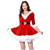 Damen Weihnachtskleid Party Kleid mit Kapuze Weihnachtskostüm Kleid Cosplay Xmas Outfit-Abendkleid Langarm Weihnachtskleider Weihnachten Minikleid Mit Gü