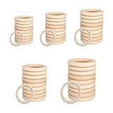 LATTCURE 50 Stück Natürliche Holzringe Schmuck Glatt Holz Kreis für Basteln DIY Handwerk Ring Anhänger und Anschlussstück Schmuck Machen Baby Spielzeug