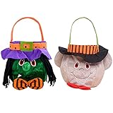 Halloween Süßigkeits Tasche 2 Stücke,Halloween Geschenktüten Vampir Hexe Tragetaschen,Halloween Süßes oder Saures Bags,aus Tuch für Kinder Party,Wiederverwendbare Geschenktüten Partytüten Candy Bag